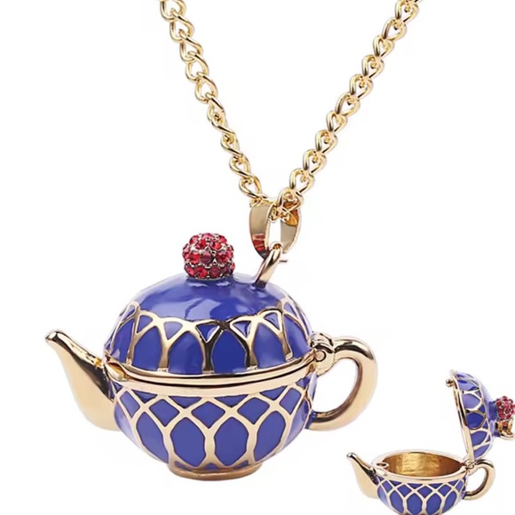 Anthropologie Jewelry - Anthropologe unique adjustable Blue and Gold Teapot Pendant Necklace